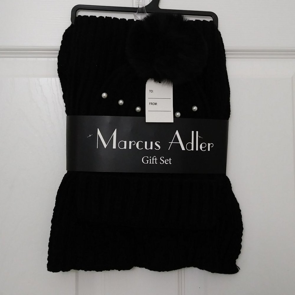 Marcus Adler Black with Pearls Beret and Scarf Gift Set